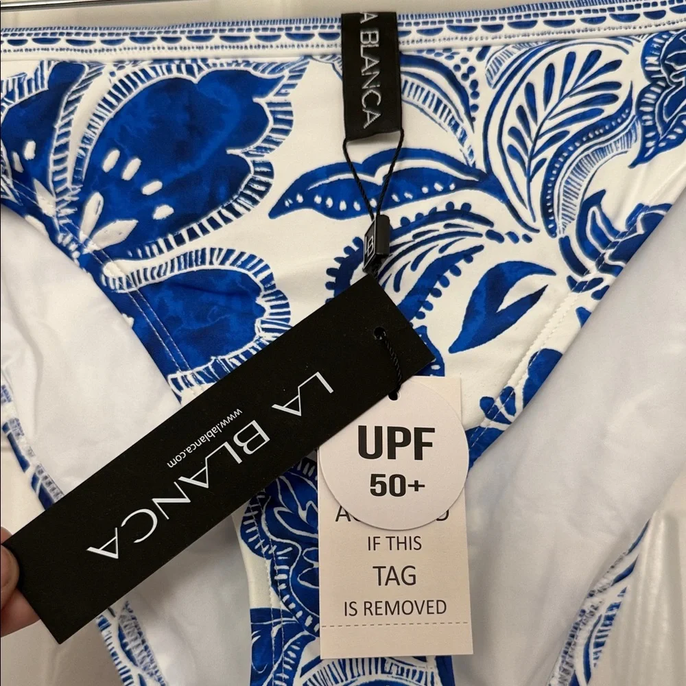 La Blanca Blue and White Floral Tie-Side Bikini Bottoms - Picture 7 of 10